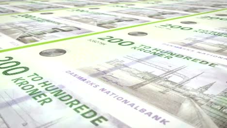 Banknotes-of-two-hundred-danish-krones-of-Denmark,-cash-money,-loop