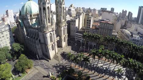 Aerial-View-of-Se-Cathedral,-Sao-Paulo,-Brazil