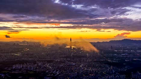 Zeitraffer-von-Seoul-City-Skyline,-Südkorea.