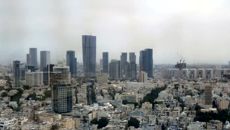 Tel-Aviv-panorama-with-houses-and-skyscrapers,-Israel