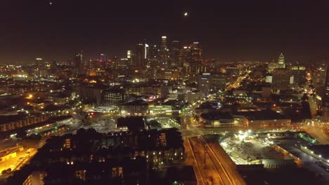 Aerial-shot-of-Los-Angeles-at-night-where-you-can-see-Dowtown-LA