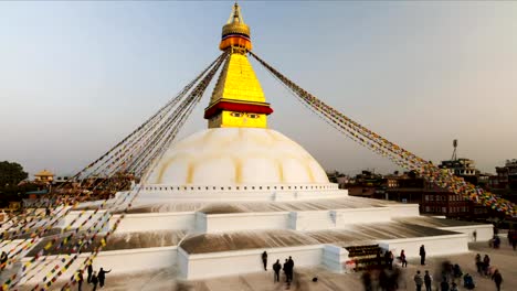 Prayer-flags-at-Boudhanath-Stupa-in-sunrise-lights.-Kathmandu,-Nepal