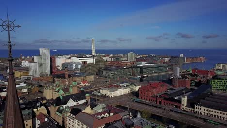 Beautiful-aerial-view-over-Malmo-city