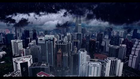 Lightning-strike-in-Kuala-Lumpur-city.-Aerial-view-of-Malaysia-capital.-Flight-above-tall-buildings