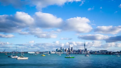 Time-Lapse---Beautiful-Cloudscape-Moving-Over-Bay-Harbor,-Auckland,-New-Zealand