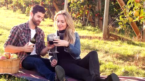 Paar-beim-Wein-im-Obstgarten