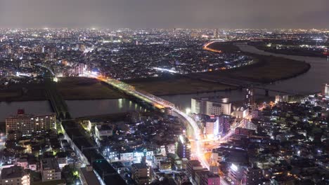 Riverside-Nigth-Stadtansicht-(Ichikawa-Stadt-Chiba-&-Edogawa-Ku-Tokio,-Japan)