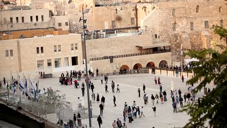 Jerusalem,-Klagemauer-und-Felsendom,-Israel-Flagge,-Übersichtsplan,-Timelapse