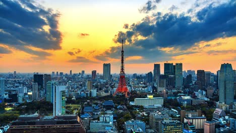 4-K.-tiempo-lapso-ver-puesta-de-sol-en-la-ciudad-de-Tokio-con-la-torre-de-Tokyo-en-Japón