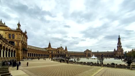 Panorama-of-Plaza-de-Espana-in-Seville,-Andalusia,-Spain