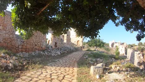 Steady-Cam-Shot-of-ancient-city-from-Kanlidivane-in-Mersin,-Turkey.