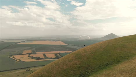 Athlete-paraglider-flies-on-his-paraglider-next-to-the-swallows.-Follow-up-shooting-from-the-drone