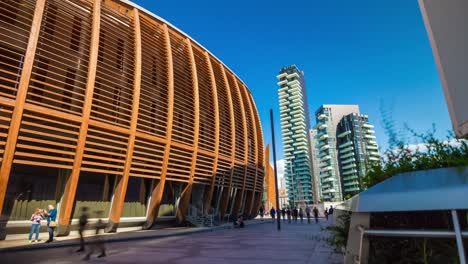 Italy-sunny-day-milan-city-modern-block-famous-pedestrian-square-panorama-4k-timelapse