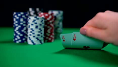 Lucky-poker-hand,-player-holding-aces,-winner,-successful-strategy.-Texas-holdem
