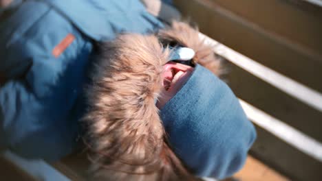 Liegend-im-Park-auf-einer-Bank-mit-einem-Hut-im-Gesicht-lachende-Frau.-Lippen-hautnah.