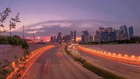 timelapse-clip-of-Singapore-city-traffic-along-highway-at-sunset