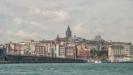 ggalata-tower-and-ferry-services,-timelapse,-bridge