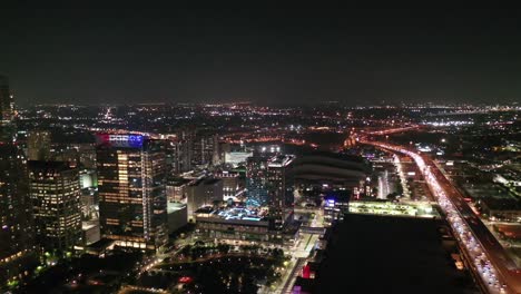 Aerial-of-Downtown-Houston,-Texas-at-Night