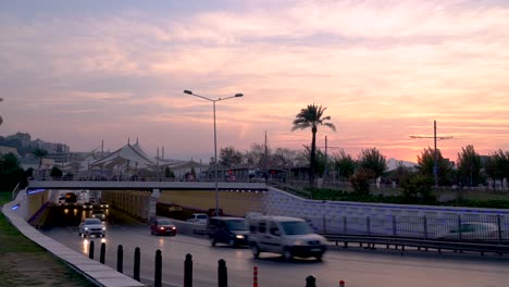 road-and-traffic-image-at-sunset,-road,-traffic,-izmir,-sunset