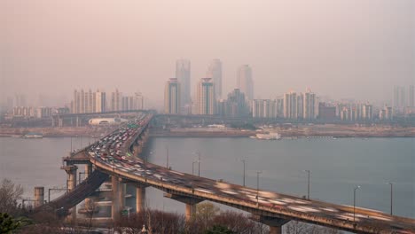 Seoul,-Korea,-Timelapse----The-Cheongdam-Bridge-in-Seoul-before-the-Sunset