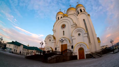 Russian-Temple,-Сhurch-of-the-Nativity,-Krasnoyarsk,-time-lapse