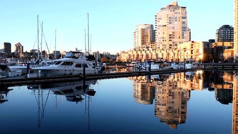 Yaletown-Condos-and-Marina-Morning,-Vancouver