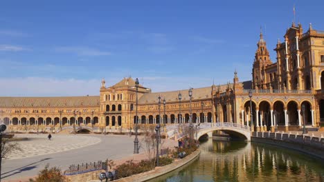 Plaza-de-Espana-Sonne-Licht-Panorama-\"-4-k-Sevilla,-Spanien