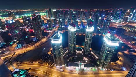 night-illumination-dubai-marina-traffic-streets-roof-panorama-4k-time-lapse-united-arab-emirates