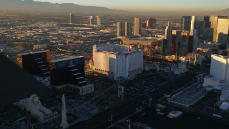 Las-Vegas,-Nevada-Aerial-view-of-Las-Vegas-Strip-at-sunset