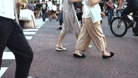 Menschen-zu-Fuß-auf-den-Zebrastreifen-(Slow-Motion-Video)-Shibuya-im-Sommer