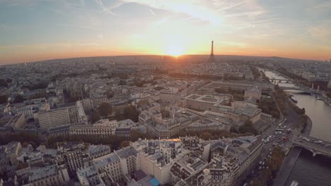 Aerial-Eiffel-tower-Paris-sunset