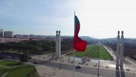 Portugal-Flag-on-Park-Eduardo-VII,-Lisbon,-Portugal