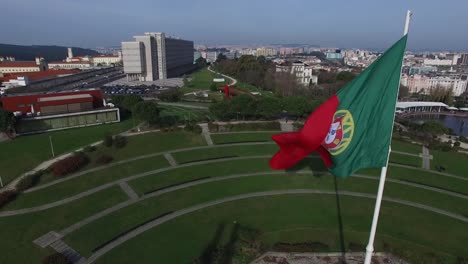 Portugal-Flag-on-Park-Eduardo-VII,-Lisbon,-Portugal