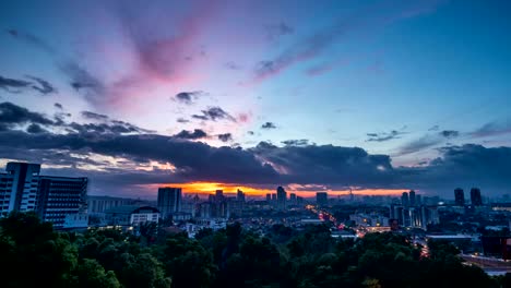 Generic-cityscape-at-sunrise-timelapse-in-beautiful-dawn-to-morning