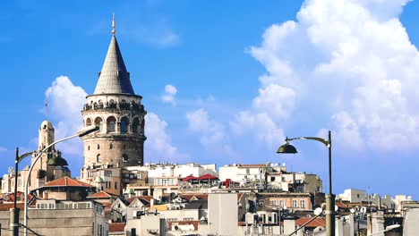 Cinemagraph---Beyoglu-district-historic-architecture-and-Galata-tower-medieval-landmark-in-Istanbul,-Turkey.