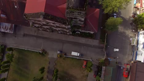 Spanish-architecture-of-16th-Century-Saint-Gregory-the-Great-Parish-Church-Tower-at-the-foot-of-Mt.-Banahaw.-Drone-aerial-shot