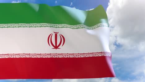 3D-rendering-of-Iran-flag-waving-on-blue-sky-background-with-Alpha-channel