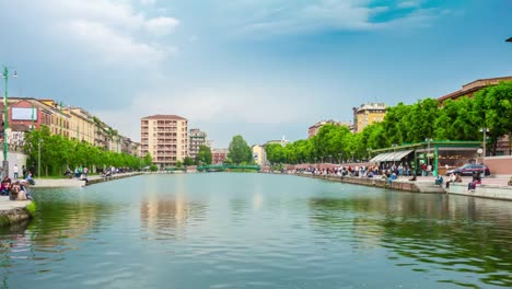 Italy-day-light-milan-city-famous-canal-panorama-4k-timelapse