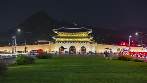 Zeitraffer-Korea,-Gyeongbokgung-Palast-in-Seoul,-Südkorea.