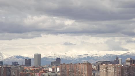 Panoramic-view-to-Madrid,--skyscrapers-four-towers-and-television-tower-El-Pirul