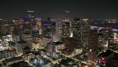 Aerial-of-Downtown-Houston,-Texas-at-Night