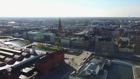 Hermosa-vista-aérea-de-Malmo,-Suecia-desde-arriba.