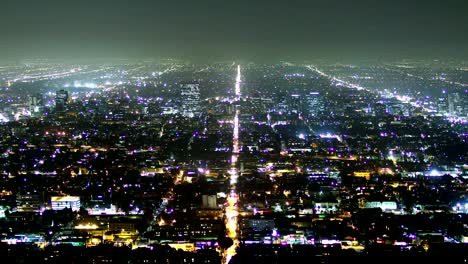 Los-Angeles-at-night,-time-lapse