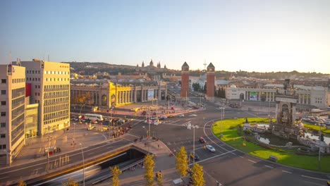 barcelona-placa-de-espana-roof-top-traffic-circle-view-4k-time-lapse