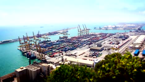 Barcelona-Port-Panorama,-Tile-Shift,-Time-Lapse,-Spain