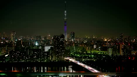 Lapso-de-tiempo-vista-aérea-de-Tokyo-cielo-árbol-en-la-noche