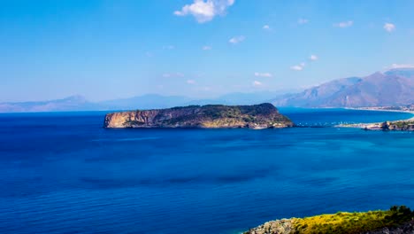 Dino-Island-and-Blue-Sea,-Isola-di-Dino,-Praia-a-Mare,-Calabria,-South-Italy,-Time-Lapse