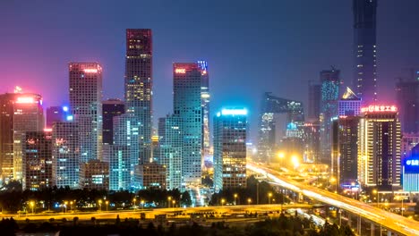 Zeitraffer-von-Jianwai-SOHO,-der-CBD-Skyline-bei-Nacht-in-Peking,-China