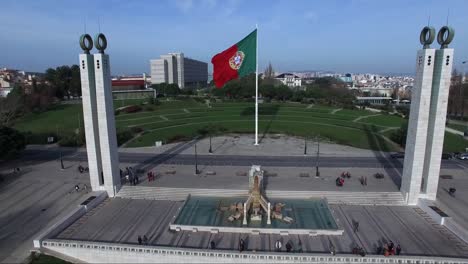 Portugal-Flag-on-Park-Eduardo-VII,-Lisbon,-Portugal