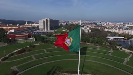 Portugal-Flag-on-Park-Eduardo-VII,-Lisbon,-Portugal